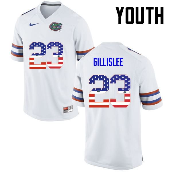 Youth NCAA Florida Gators Mike Gillislee #23 Stitched Authentic USA Flag Fashion Nike White College Football Jersey BCR4165ZQ